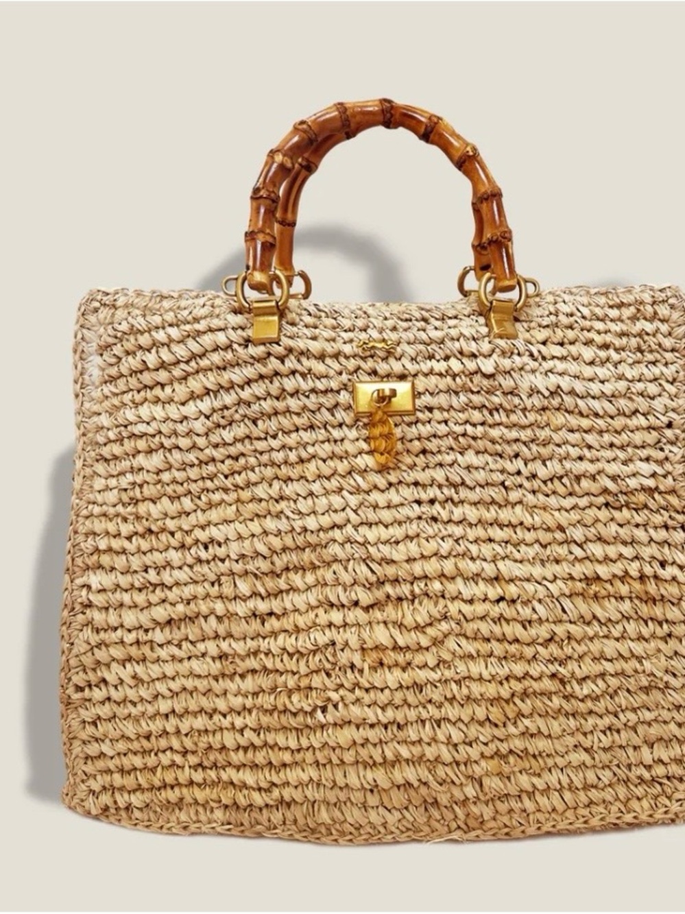Mme Mink Astrud Tote Woven Straw Shoulder Bag with Bamboo Handle - Natural - Picture 11 of 11
